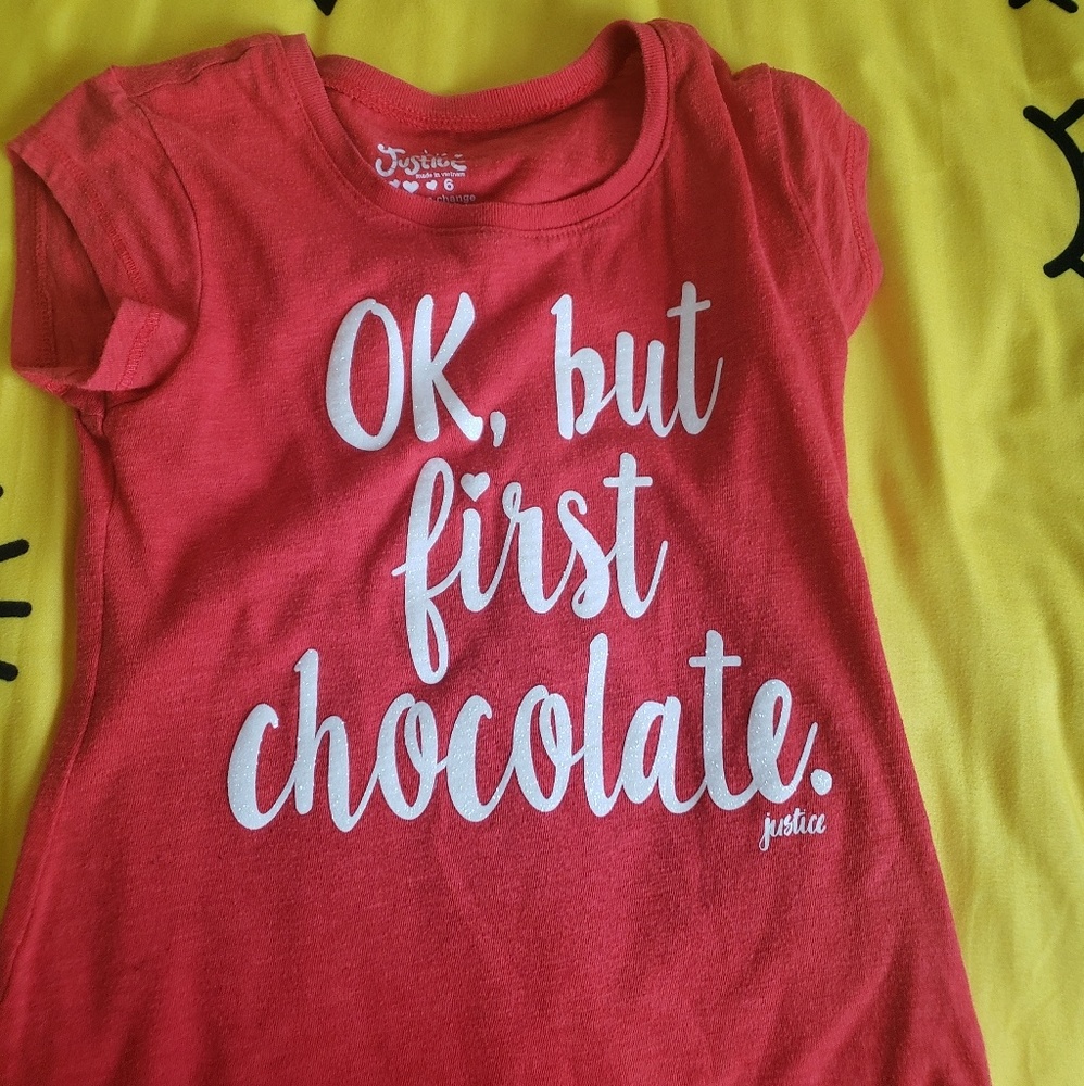 Justice red ok, but first chocolate t shirt